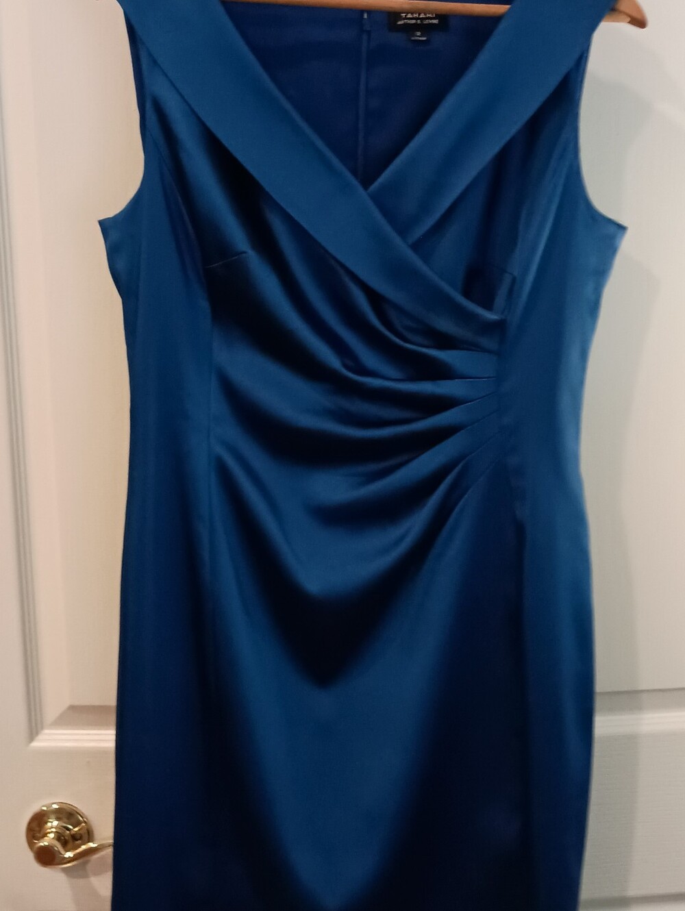 Tahari Blue Satin Sheath Dress with Crossover V - Picture 5 of 5